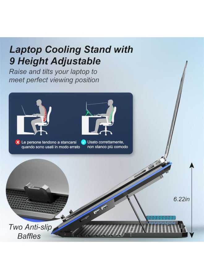 آيس كوريل قاعدة تبريد لأجهزة الكمبيوتر المحمولة المصنوعة من أشباه الموصلات، حامل تبريد لأجهزة الكمبيوتر المحمولة المخصصة للألعاب، قابل لتعديل الارتفاع، مزود بمروحتين هادئتين مقاس 14 سم وحامل للهاتف، مناسب لأجهزة الكمبيوتر المحمولة من 13 إلى 17 بوصة - Image 2